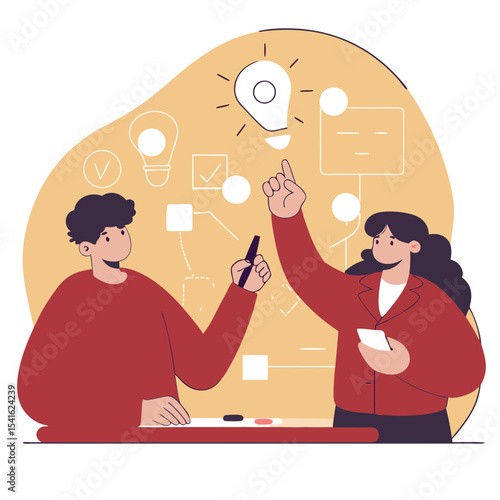 Business People Brainstorming and Generating New Ideas Flat Vectors