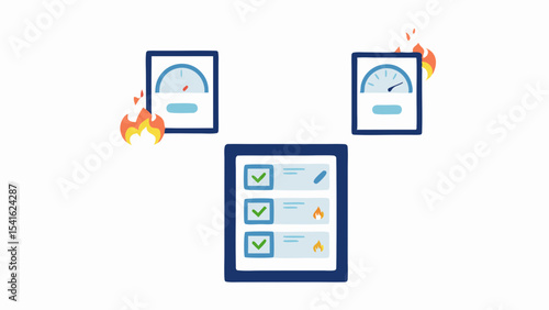 Visual representation of performance metrics with indicators and checklist items on fire alerts shown