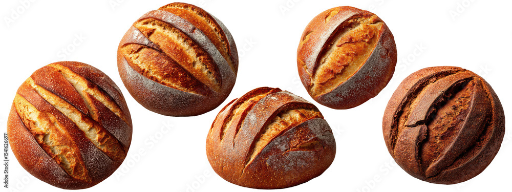 Obraz premium Artisanal Bread Rolls Set isolated on transparent background