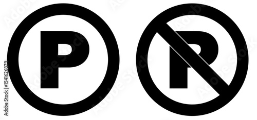 Parking and No parking icon sign in white background . No parking Vector icon set. Parking prohibition. Prohibition road signs set. Vector illustrator, symbol.