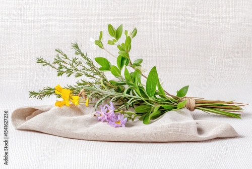 Herbal Bouquet for Summer Solstice Blessing Featuring Colorful Seasonal Herbs Arranged Elegantly for a Ritual Celebration
