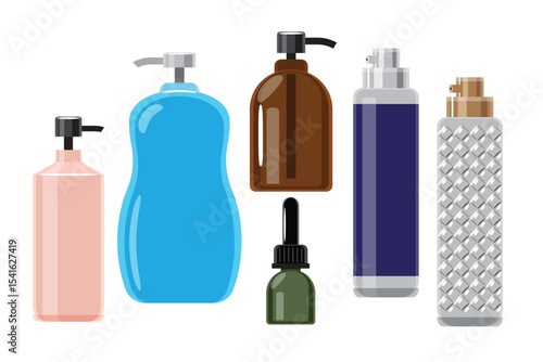 Set of Cosmetic and Skincare Bottles and Containers