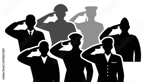 Silhouette military soldiers saluting vector graphic for memorial day design