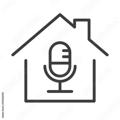 podcast at home clip art icon symbol, radio station, recording studio, small business, working at home, live streaming, content creation, isolated line vector illustration