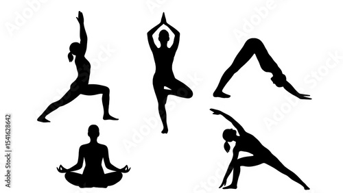 Yoga Pose Silhouettes Collection - Transparent Background PNG (Meditation, Fitness, Asana, Flexibility)