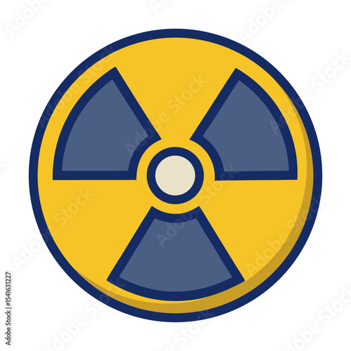 Radioactive symbol icon with yellow and blue on a white background