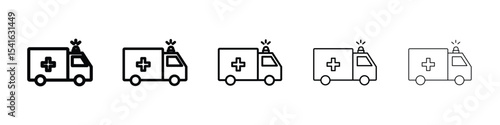 Ambulance icon logo in stroke lines collection