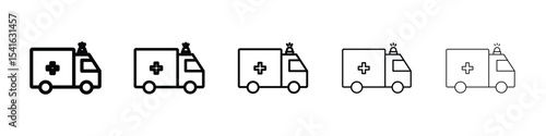 Ambulance icon logo in stroke lines collection