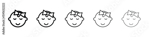 Baby girl face icon logo in stroke lines collection