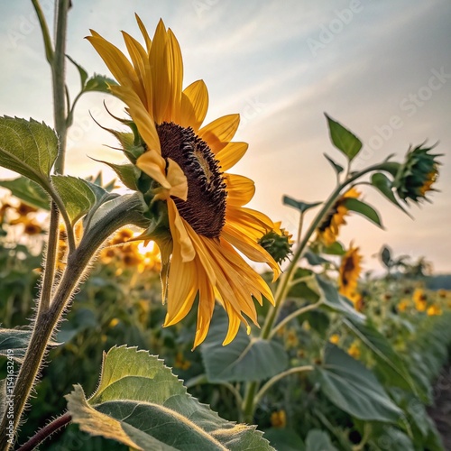  close up of sunflower blooming outdoors.
