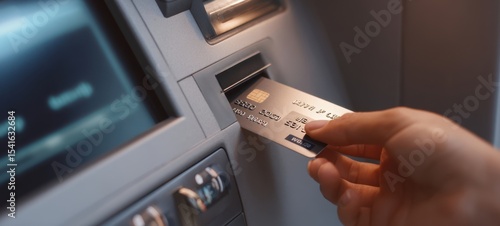 The ATM card being inserted into a cash withdrawal machine