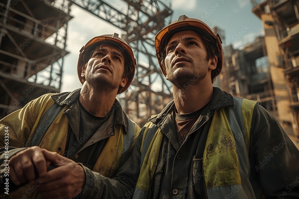 Fototapeta premium Construction workers. Two workers in the construction industry