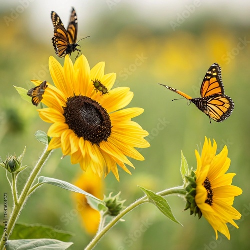 close up bright sunflower butterfly