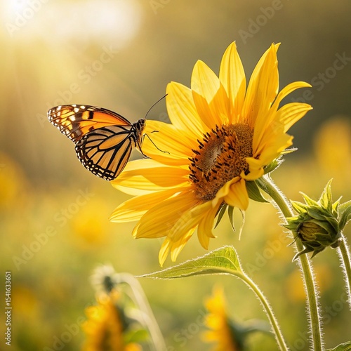 close up bright sunflower butterfly