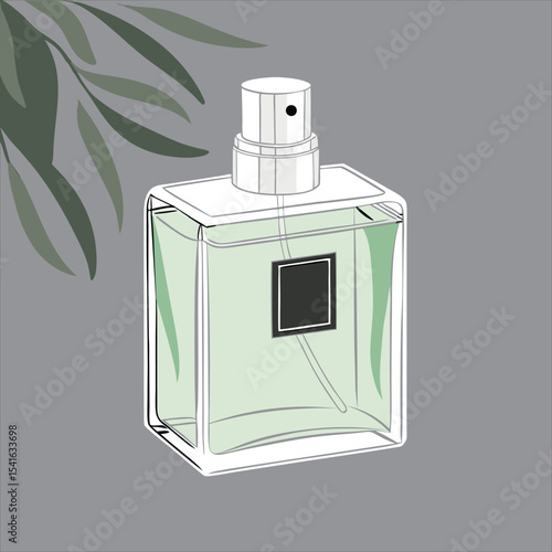 Close-up of luxury glass perfume bottle, elegant and fresh.