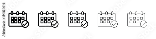 Calendar check icon logo in stroke lines collection
