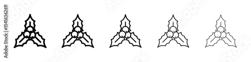 Christmas holly berry icon logo in stroke lines collection