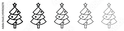 Christmas tree icon logo in stroke lines collection