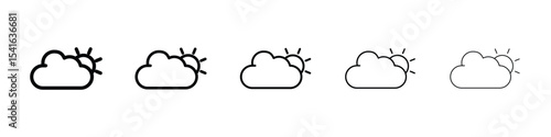 Cloud sun icon logo in stroke lines collection
