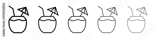 Coconut drink icon logo in stroke lines collection