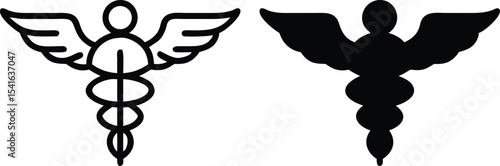 Minimalist Caduceus Icon – Detailed Line Art Medical Symbol Vector Illustration