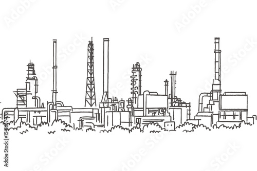 Industrial factory buildings ink sketch vector illustration