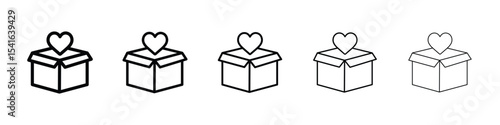 Donation box icon logo in stroke lines collection