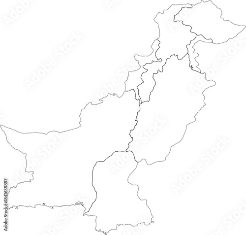 Outline Map of Pakistan with Administrative Borders and Internal Regions 