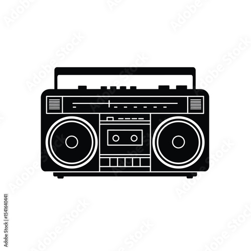 Black Silhouette 90s Boombox Vector Icon cassette 1990s