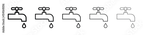 Faucet drip icon logo in stroke lines collection