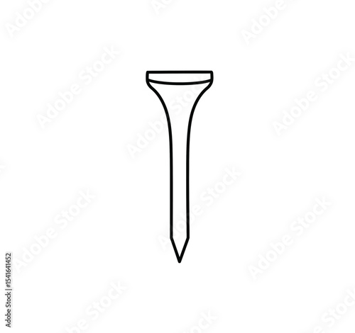 Golf tee drawing. It is a black and white outline image of a golf tee, a small peg used to elevate a golf ball for the initial shot. Vector sketch line art draw.