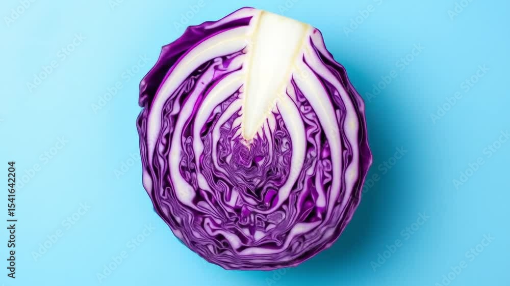 Purple Cabbage Slice On Light Blue Background Purple Cabbage Slice On Light Blue Background