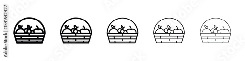 Fruit basket icon logo in stroke lines collection
