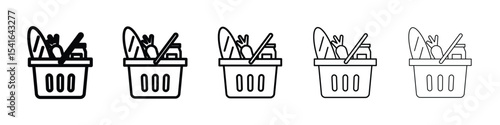 Grocery shopping icon logo in stroke lines collection
