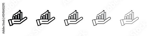 Growing profit icon logo in stroke lines collection