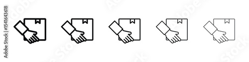 Hand holding box icon logo in stroke lines collection
