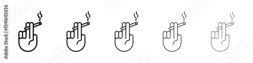 Hand holding cigarette icon logo in stroke lines collection