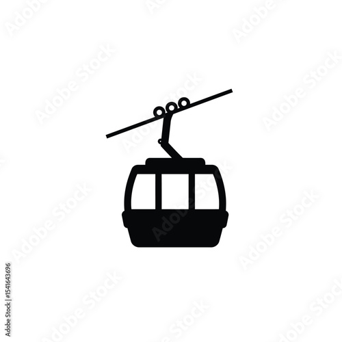 Black Silhouette Cable Car Vector Icon White Background 1