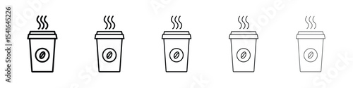 Hot coffee cup icon logo in stroke lines collection