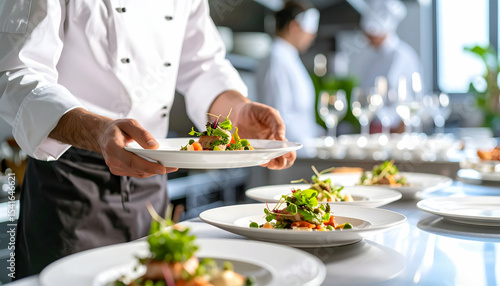 waiter serving food in restaurant
