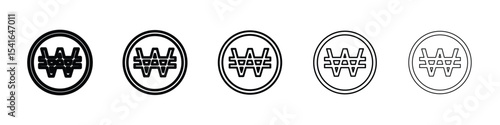 Korean won icon logo in stroke lines collection