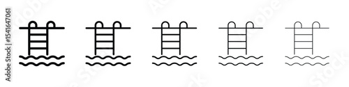 Ladder in swimming pool icon logo in stroke lines collection