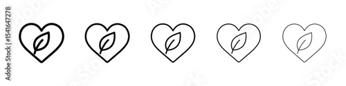 Leaf heart icon logo in stroke lines collection