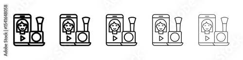 Makeup tutorial video icon logo in stroke lines collection
