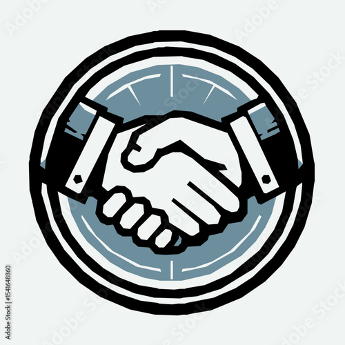 A handshake within a segmented circular border, representing a detailed or structured agreement.