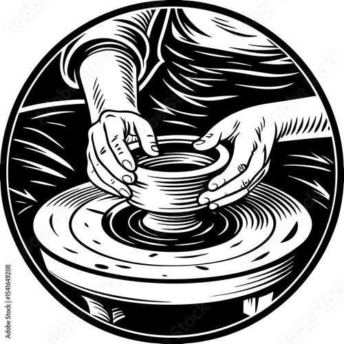 A vector illustration of a potter making a pot