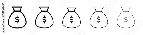 Money bag icon logo in stroke lines collection