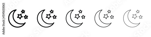 Moon stars icon logo in stroke lines collection