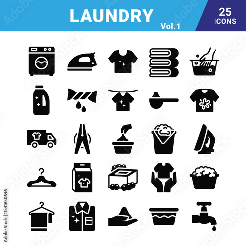 Laundry vector icon set for commercial use.