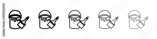 Paint bucket and paint brush icon logo in stroke lines collection